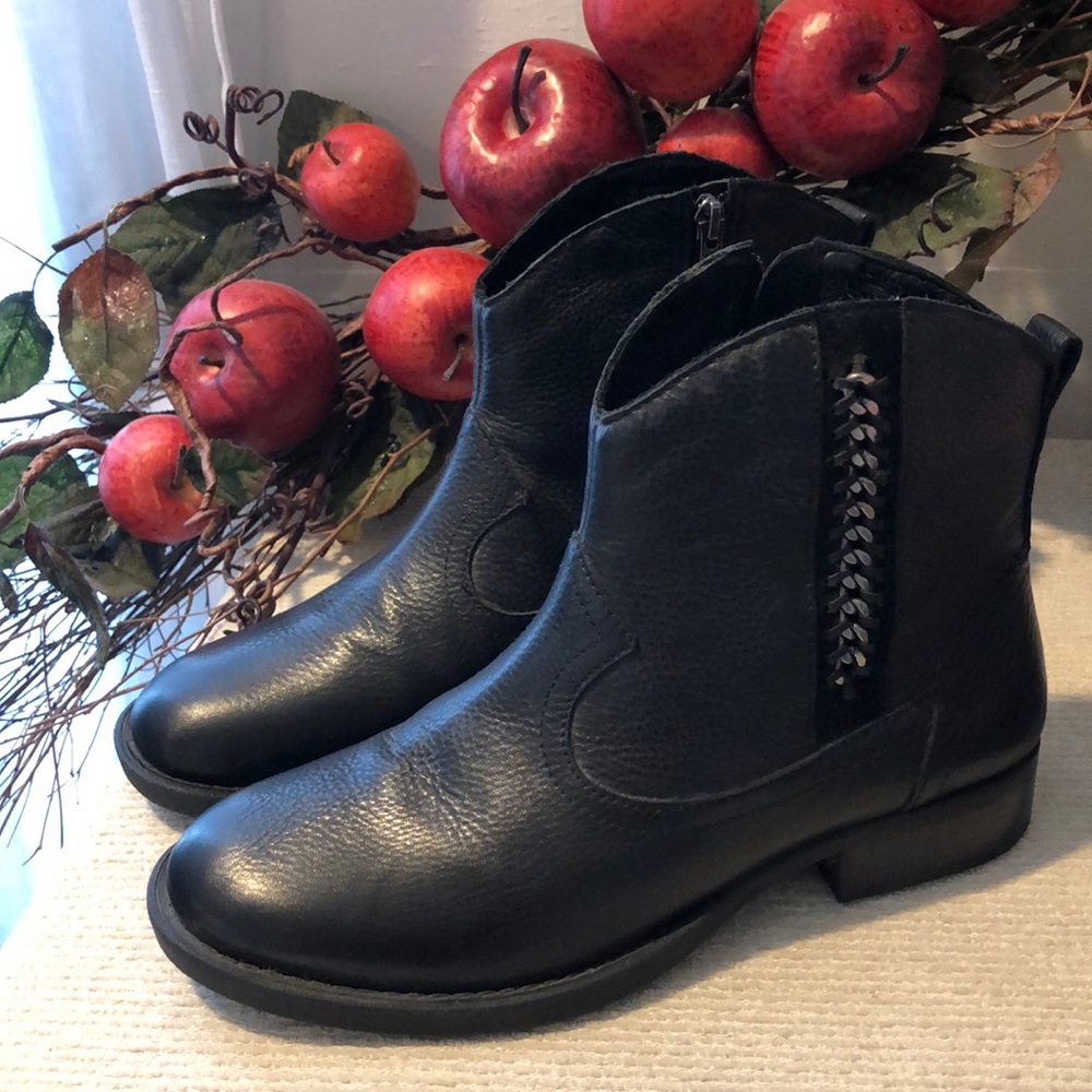 Black leather booties